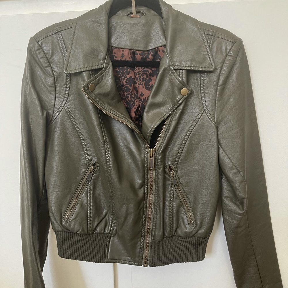 Dark green Free People leather jacket